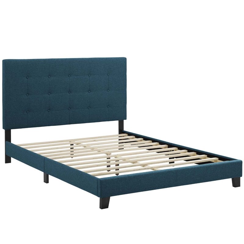 Hawthorne Collections Button Tufted Upholstered Twin Platform Bed in Azure