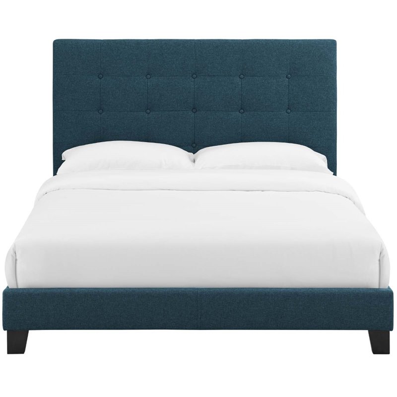 Hawthorne Collections Button Tufted Upholstered Twin Platform Bed in Azure