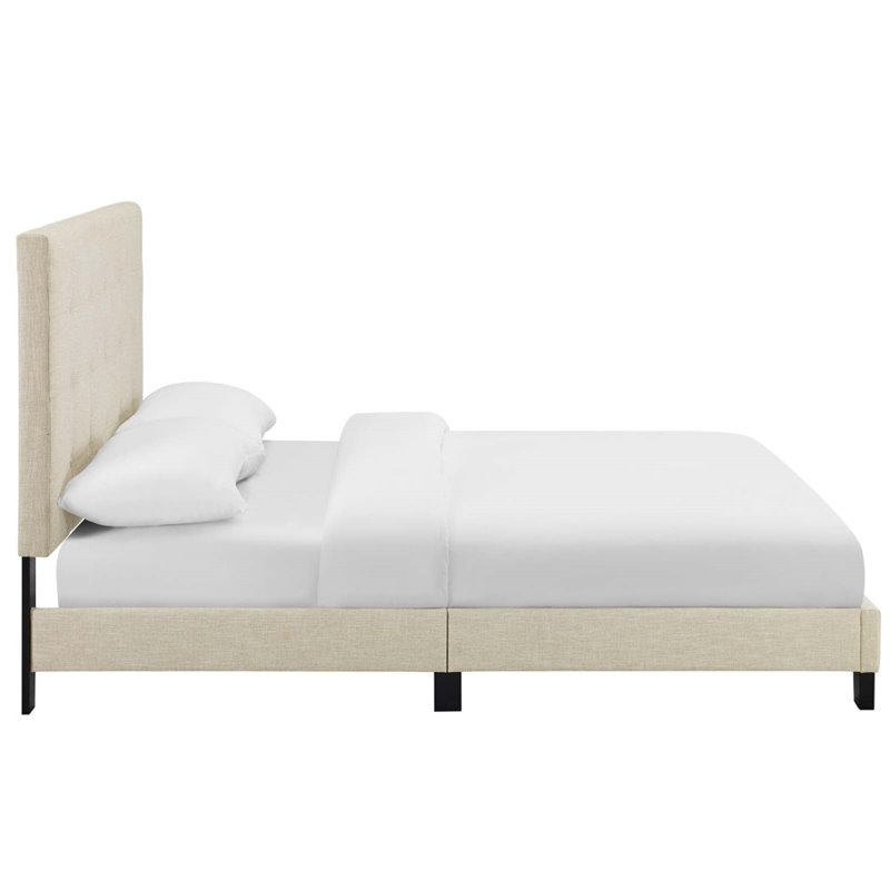 Hawthorne Collections Button Tufted Upholstered Twin Platform Bed in Beige