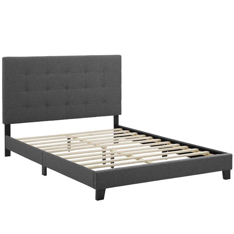 Hawthorne Collections Button Tufted Upholstered Twin Platform Bed in Gray