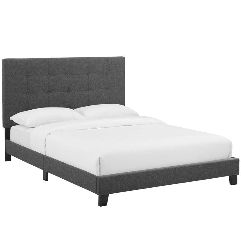 Hawthorne Collections Button Tufted Upholstered Twin Platform Bed in Gray