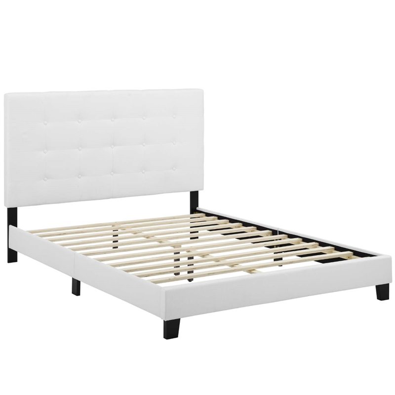 Hawthorne Collections Modern Button Tufted Fabric Full Platform Bed in White