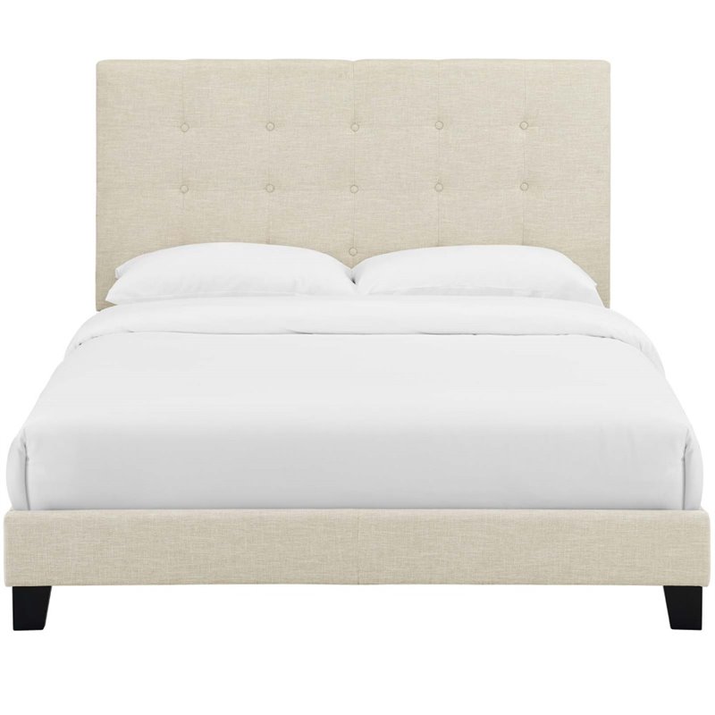 Hawthorne Collections Button Tufted Upholstered Queen Platform Bed in Beige