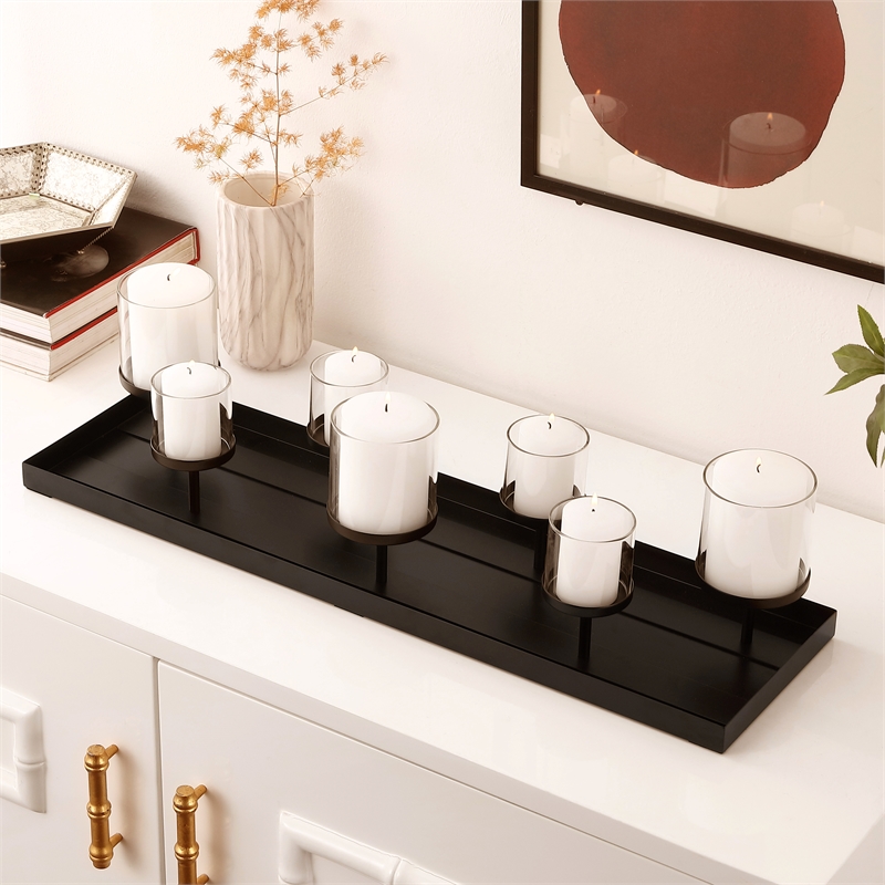Hawthorne Collections Metal Candle Holder Centerpiece in Black