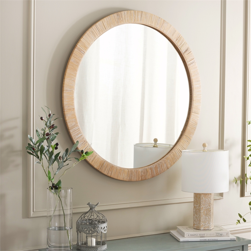 Hawthorne Collections Contemporary Wood and Iron Mirror in Natural
