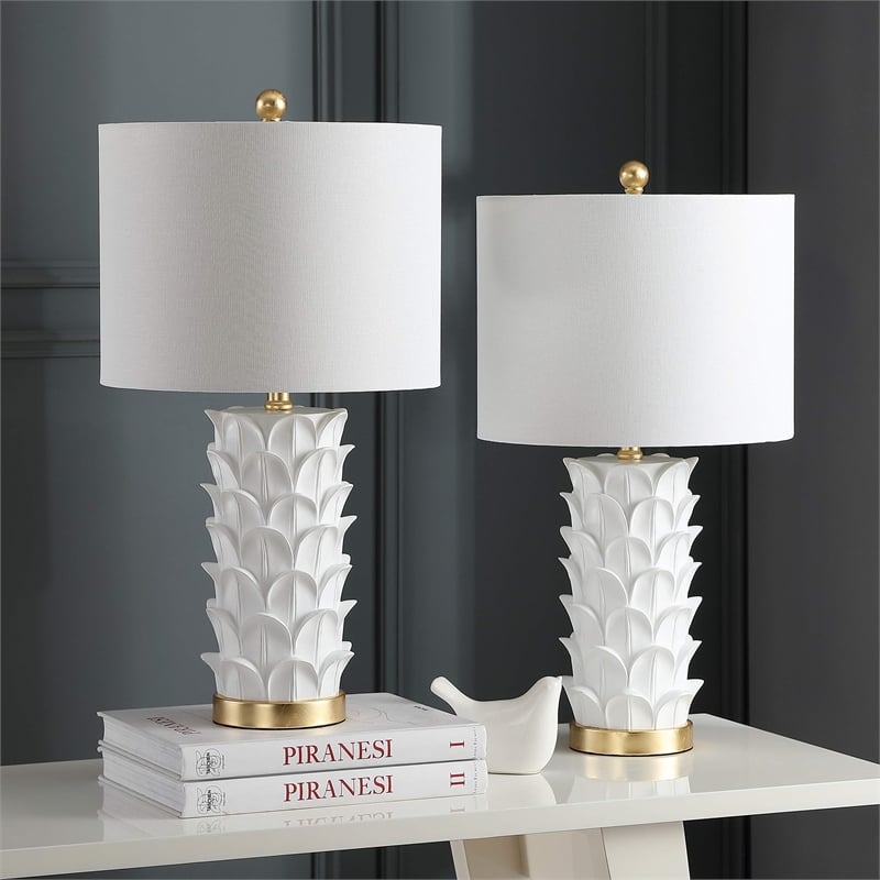 Hawthorne Collections Table Lamp in White and Gold (Set of 2)