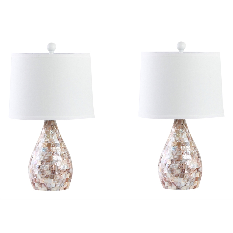 Hawthorne Collections Mother of Pearl Inlay Table Lamps with Cream Shade