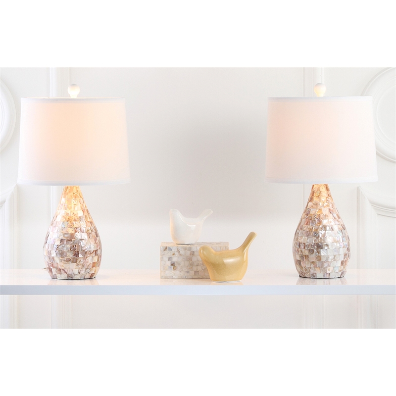 Hawthorne Collections Mother of Pearl Inlay Table Lamps with Cream Shade