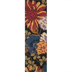 Hawthorne Collections Contemporary Runner Rug in Black / Multi