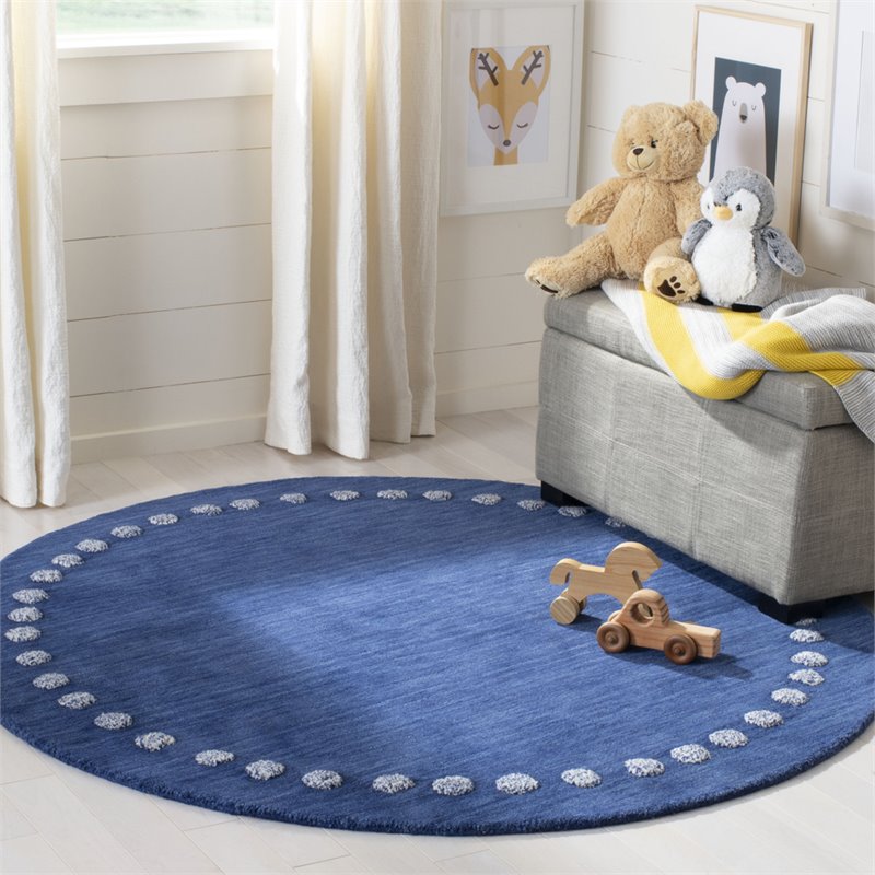 Hawthorne Collections 5' Round Hand Loomed Wool Rug in Navy and Ivory