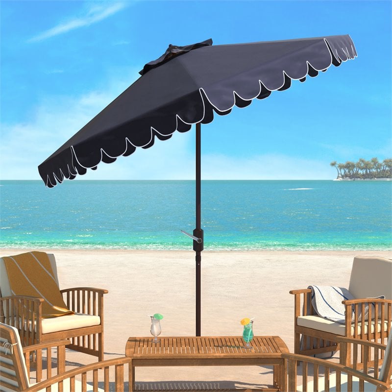 Hawthorne Collections 9ft Crank Metal Outdoor Umbrella in Navy and White
