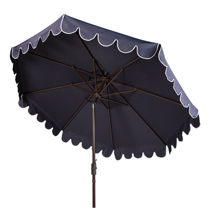 Hawthorne Collections 9ft Crank Metal Outdoor Umbrella in Navy and White