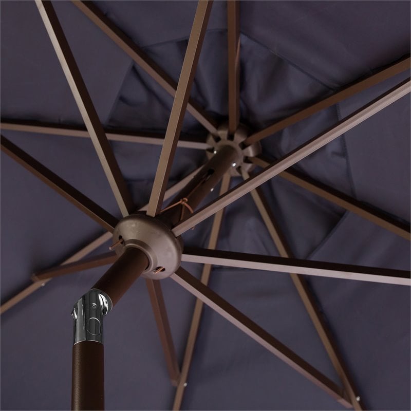 Hawthorne Collections 9ft Crank Metal Outdoor Umbrella in Navy and White