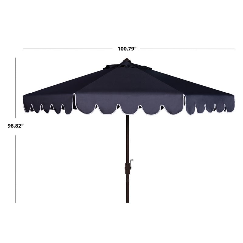 Hawthorne Collections 9ft Crank Metal Outdoor Umbrella in Navy and White