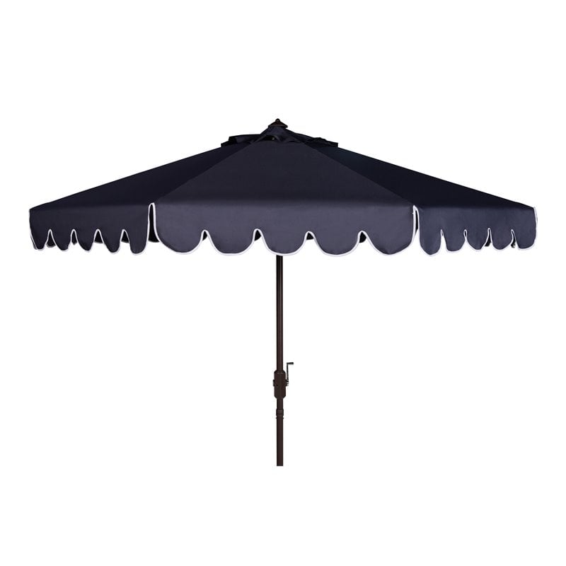 Hawthorne Collections 9ft Crank Metal Outdoor Umbrella in Navy and White