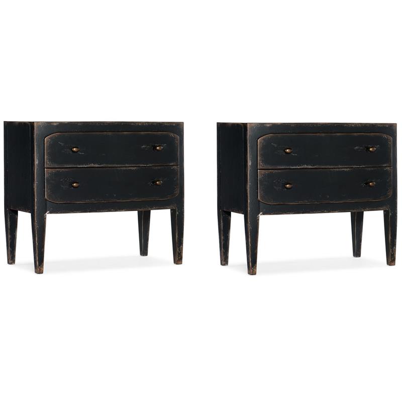 Hawthorne Collections Set of 2 Two-Drawer Wood Nightstands in Distressed Black
