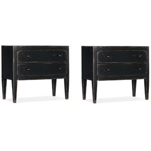 Hawthorne Collections Set of 2 Two-Drawer Wood Nightstands in Distressed Black