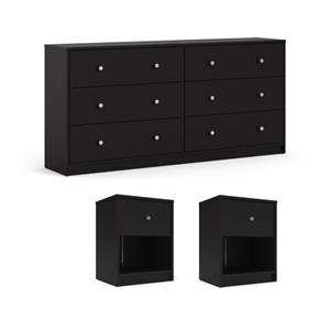Hawthorne Collections 3PC Engineered Wood Dresser and Nightstands Set in Black
