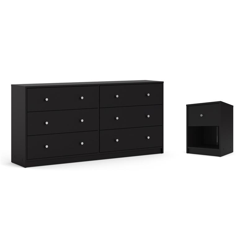 Hawthorne Collections 2 Piece Nightstand and Dresser Bedroom Set in Black