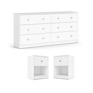 Hawthorne Collections 3 Piece Wood Dresser and Nightstand Bedroom Set in White