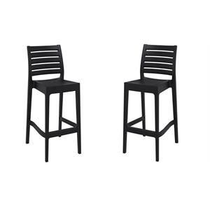 Hawthorne Collections Set of 2 29.5&quot Outdoor Stackable Resin Bar Stool in Black