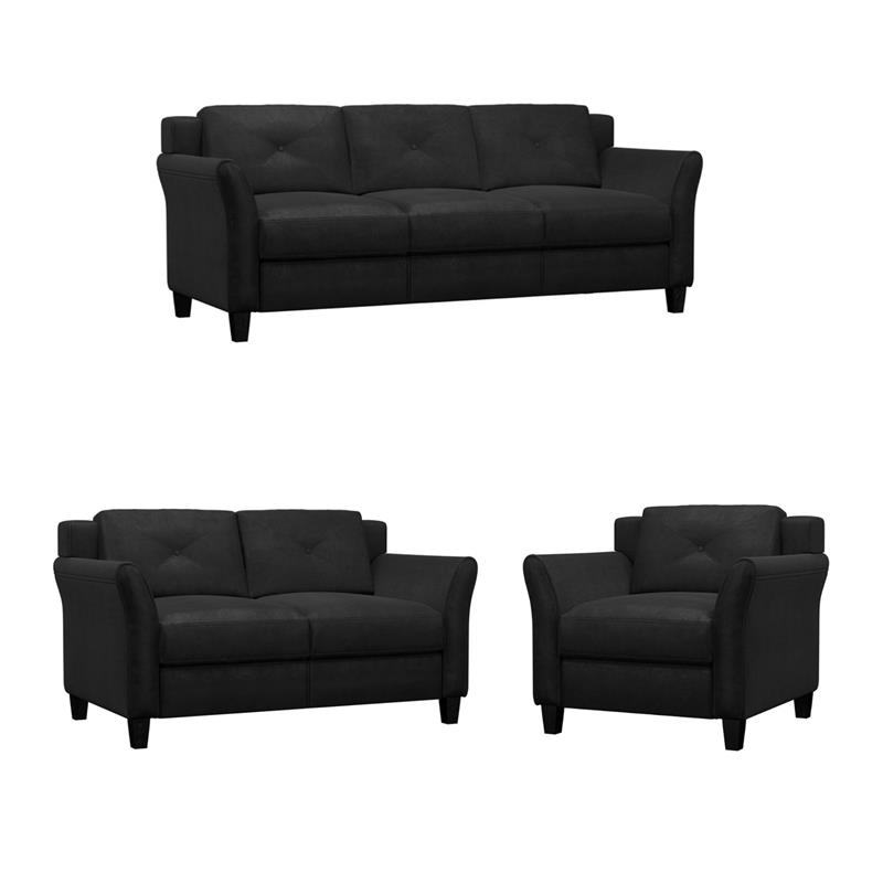 Hawthorne Collections 3Pc Set with Microfiber Chair & Loveseat & Sofa in Black