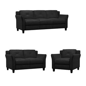 Hawthorne Collections 3Pc Set with Microfiber Chair & Loveseat & Sofa in Black