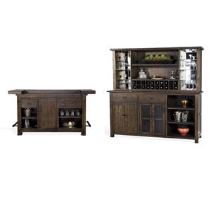 Hawthorne Collections 2Pc Set Tobacco Leaf Home Bar & Buffet Cabinet with Hutch