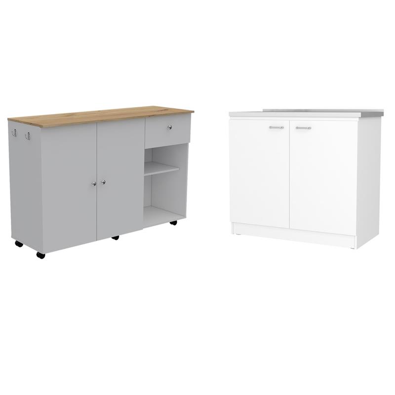 Hawthorne Collections 2Pc Set of Kitchen Island Cart & Utility Sink with Cabinet