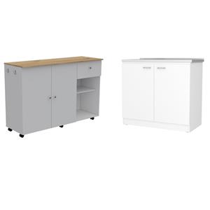 Hawthorne Collections 2Pc Set of Kitchen Island Cart & Utility Sink with Cabinet