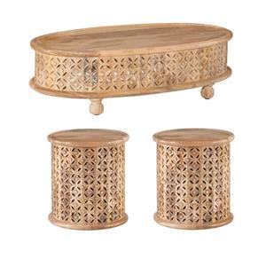 Hawthorne Collections 3-Piece Set with Coffee Table and 2 Side Tables in Natural