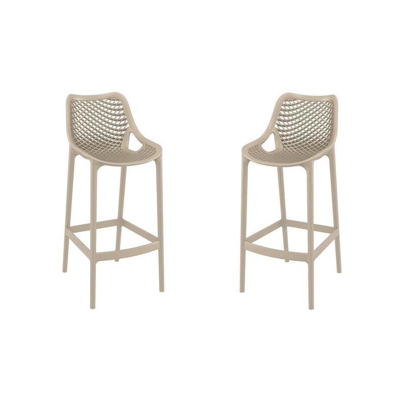 Hawthorne Collections Polypropylene Patio Bar Stool in Taupe - Set of 2