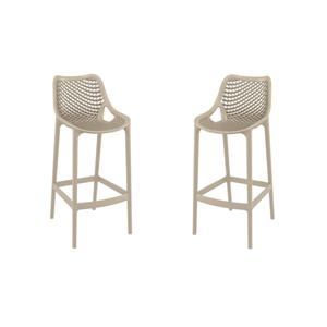 Hawthorne Collections Polypropylene Patio Bar Stool in Taupe - Set of 2