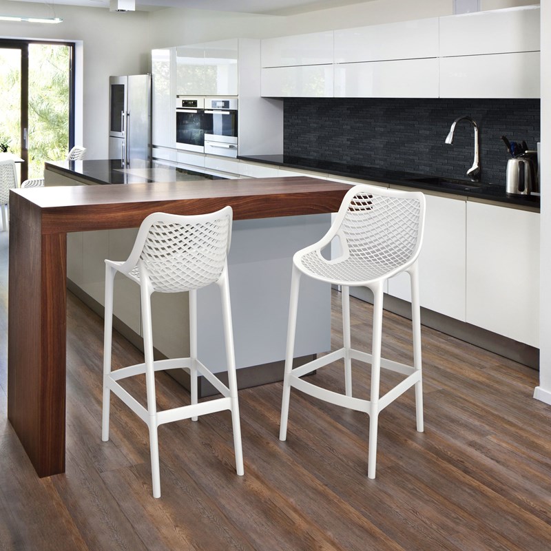 Hawthorne Collections Polypropylene Patio Bar Stool in White - Set of 2