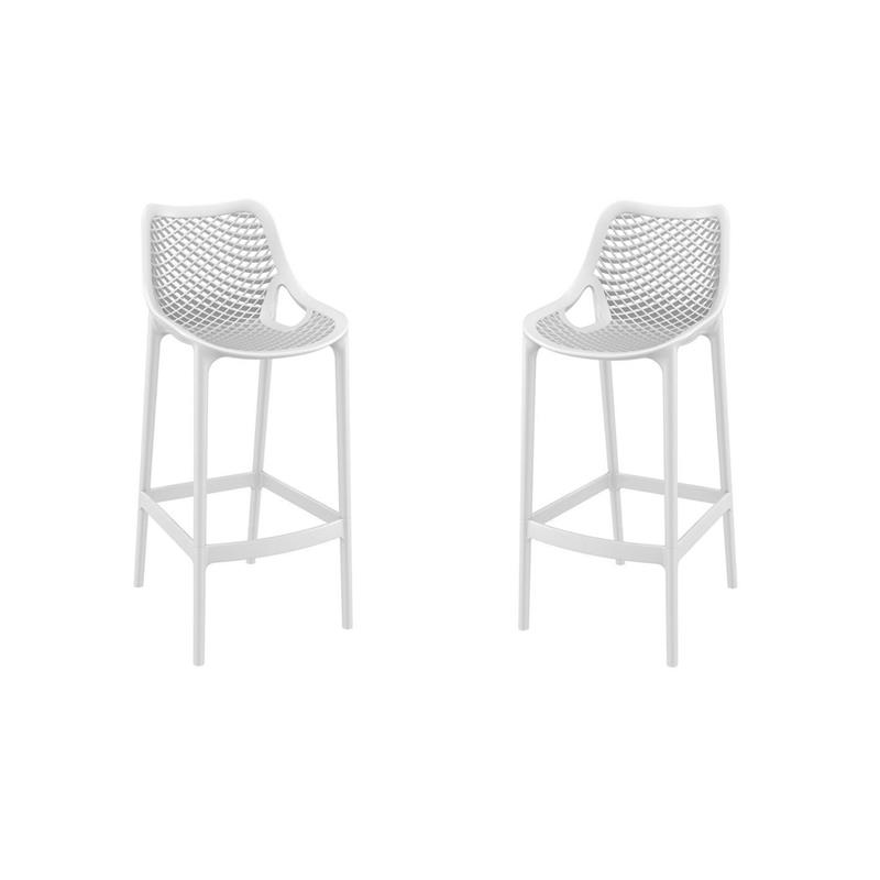 Hawthorne Collections Polypropylene Patio Bar Stool in White - Set of 2