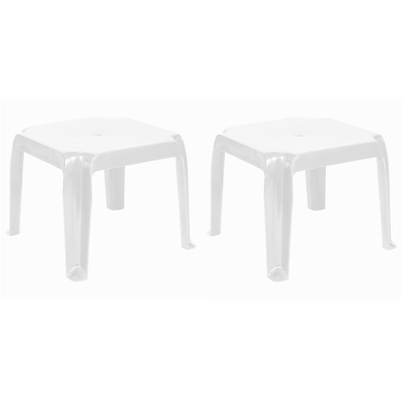 Hawthorne Collections Square Resin Patio Side Table in White - Set of 2