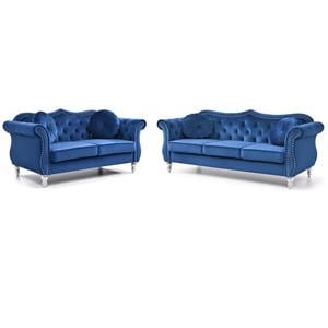 Hawthorne Collections 2-Piece Set with Sofa and Loveseat in Navy Blue