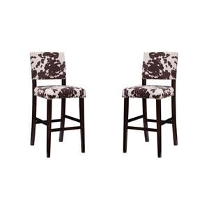 Hawthorne Collections 2-Piece 30&quot Wood Cow Print Bar Stool Set in Brown