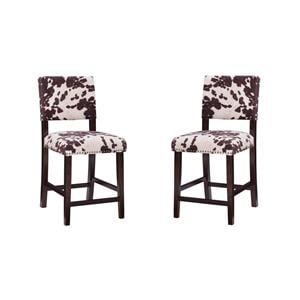 Hawthorne Collections 2-Piece 24&quot Wood Cow Print Counter Stool Set in Brown