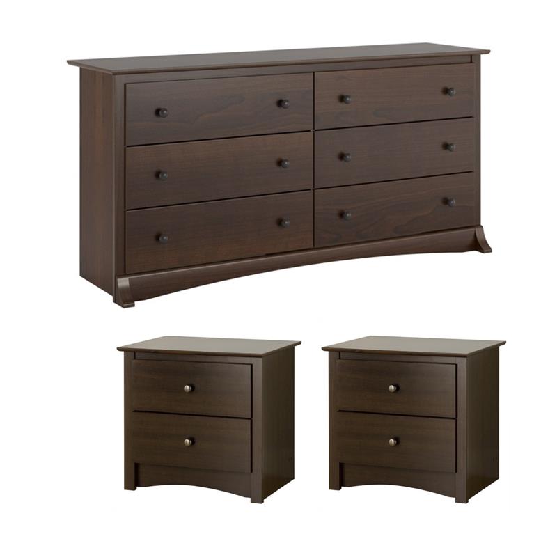 Hawthorne Collections 3-Piece Set with 2 Night Tables and Dresser in Espresso