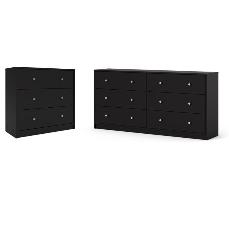 Hawthorne Collections 2 Piece Set with Chest and Double Dresser in Black