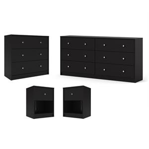 Hawthorne Collections Wood 4pc Set of Chest & Dresser and 2 Nightstands in Black