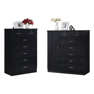 Hawthorne Collections 2 Piece 7 Drawer Wood Chest Set with Locks in Black