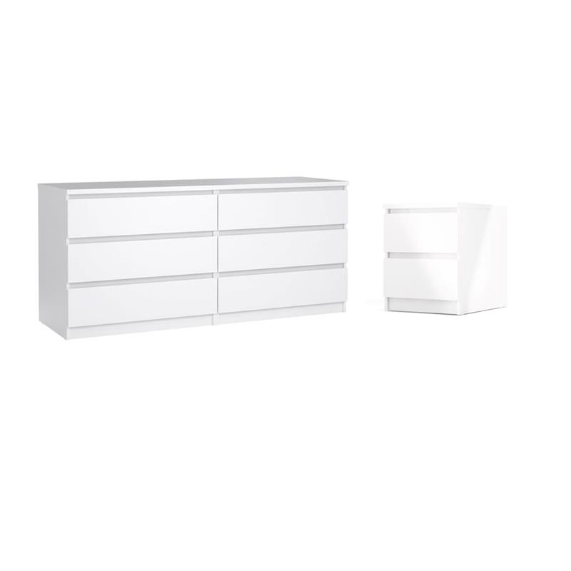 Hawthorne Collections 2 Piece Set with Nightstand & Dresser in White High Gloss