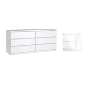 Hawthorne Collections 2 Piece Set with Nightstand & Dresser in White High Gloss