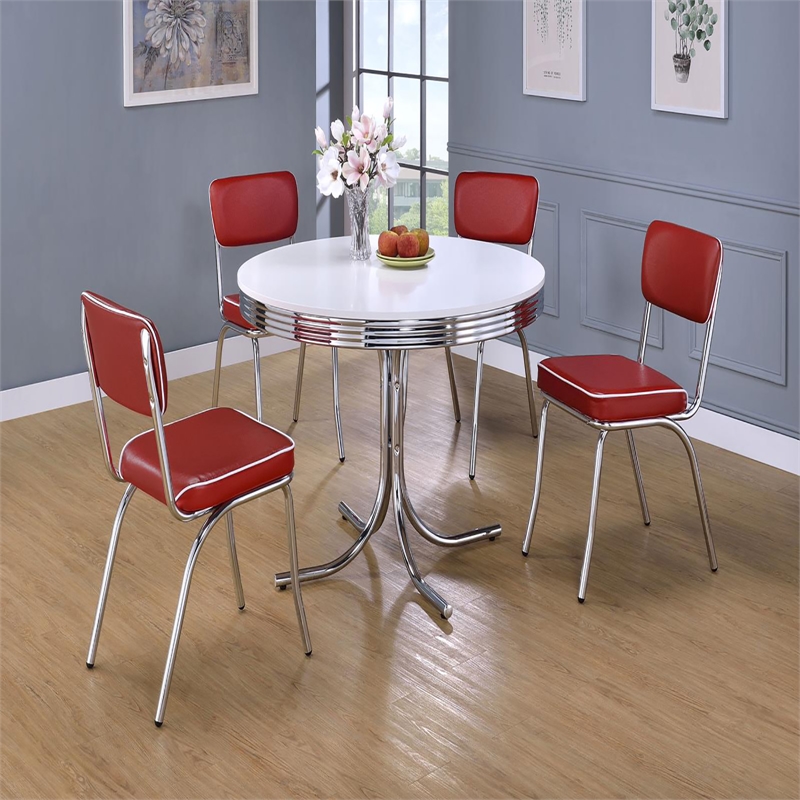 Hawthorne Collections Retro Round Dining Table Set with 4 Chairs in Chrome