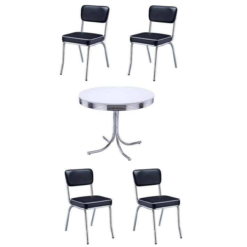Hawthorne Collections Retro Round Dining Table Set with 4 Chairs in Chrome