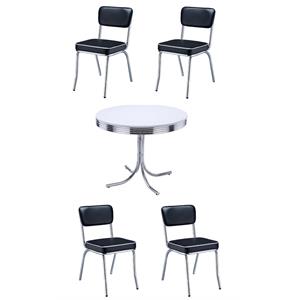 Hawthorne Collections Retro Round Dining Table Set with 4 Chairs in Chrome