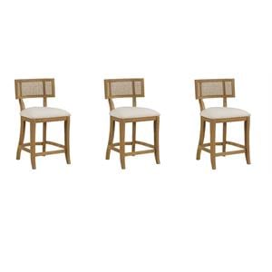 Hawthorne Collections 3 Piece Coastal Linen Fabric Counter Stool Set in Beige