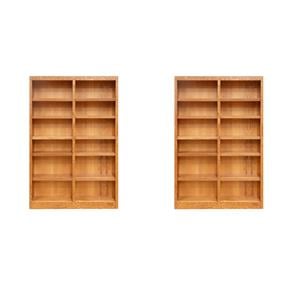 Hawthorne Collections 2 Piece Tall 12-shelf Double Wide Wood Bookcase Set in Oak
